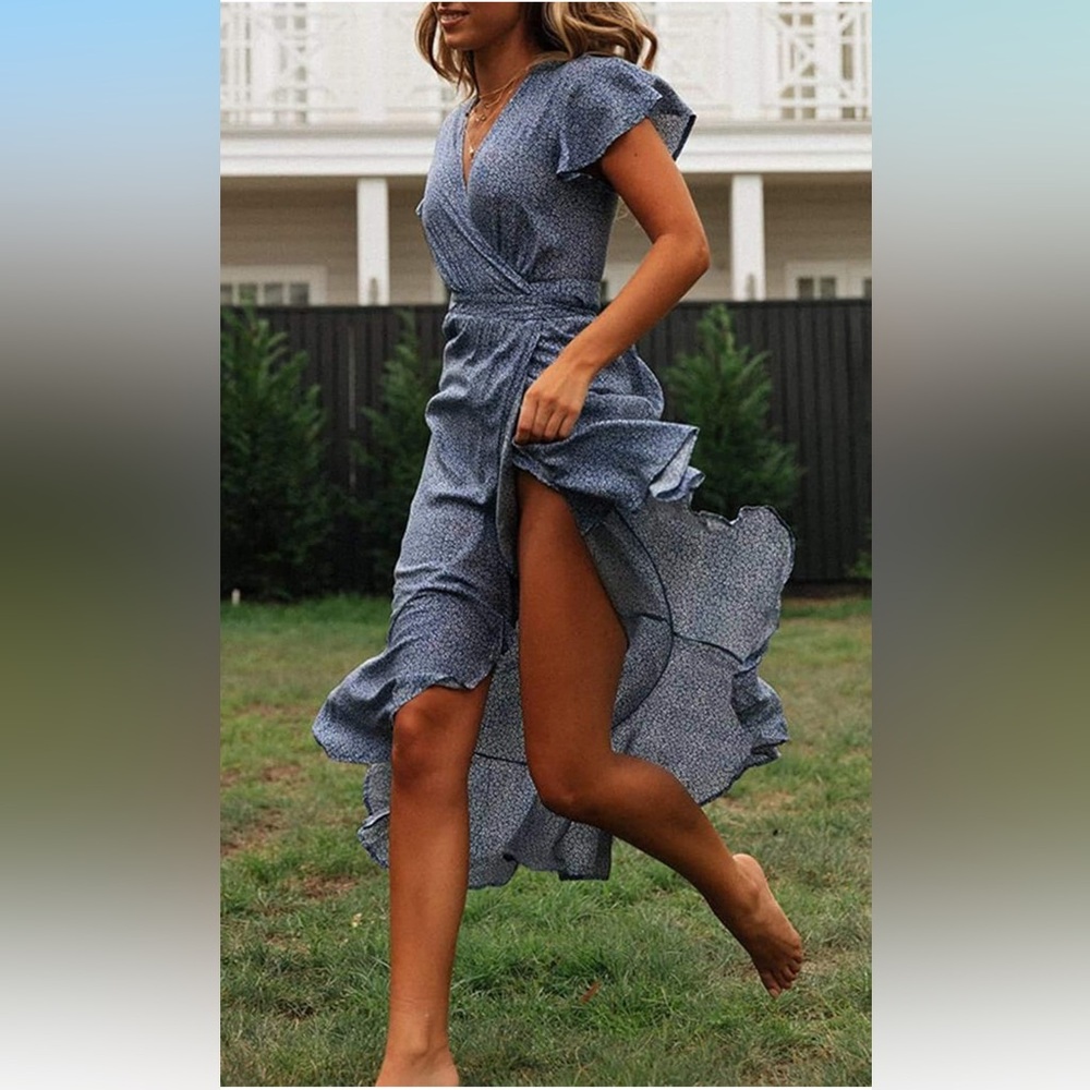 Blue High-low Wrap Dress